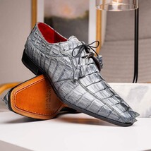 Cancun Genuine Caiman Crocodile Dress Derby's Shoes Gray image 10
