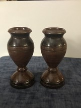 Vintage Pair of Hand-Turned Etched Wood Mexican Vases 6.25” H - $14.01