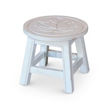 Antique White Carved Wooden Maple Leaf Step Stool - $79.99