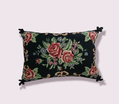 Primary image for Katha Diddel Victorian Roses Needlepoint Pillow 18 x 12 Cottage Core Floral