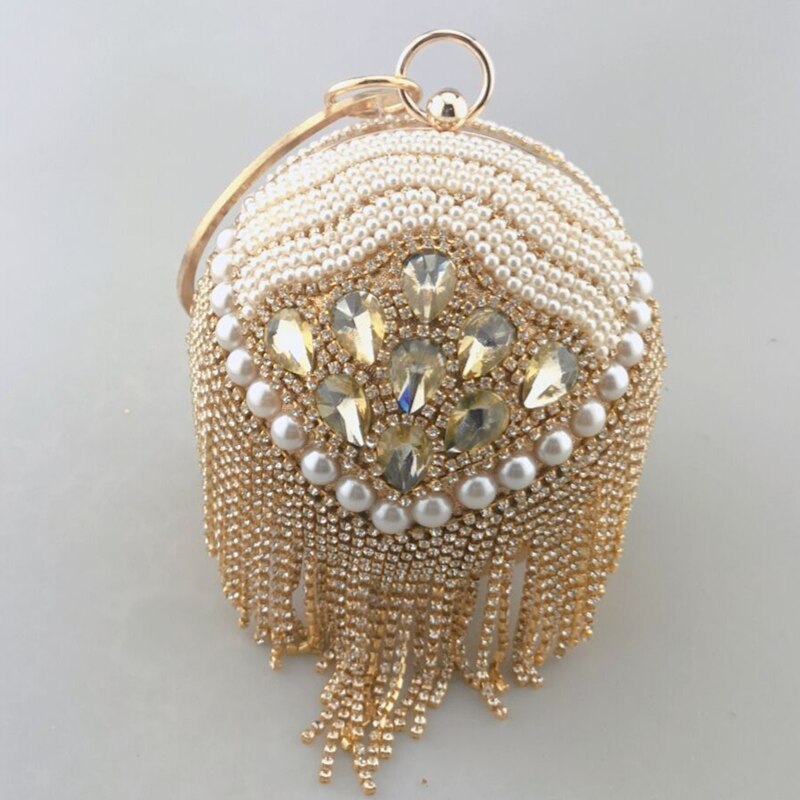 Primary image for Design Gold ball Wristlets Bag Women Silver Beaded  Mini Tote Handbag Chain Lady