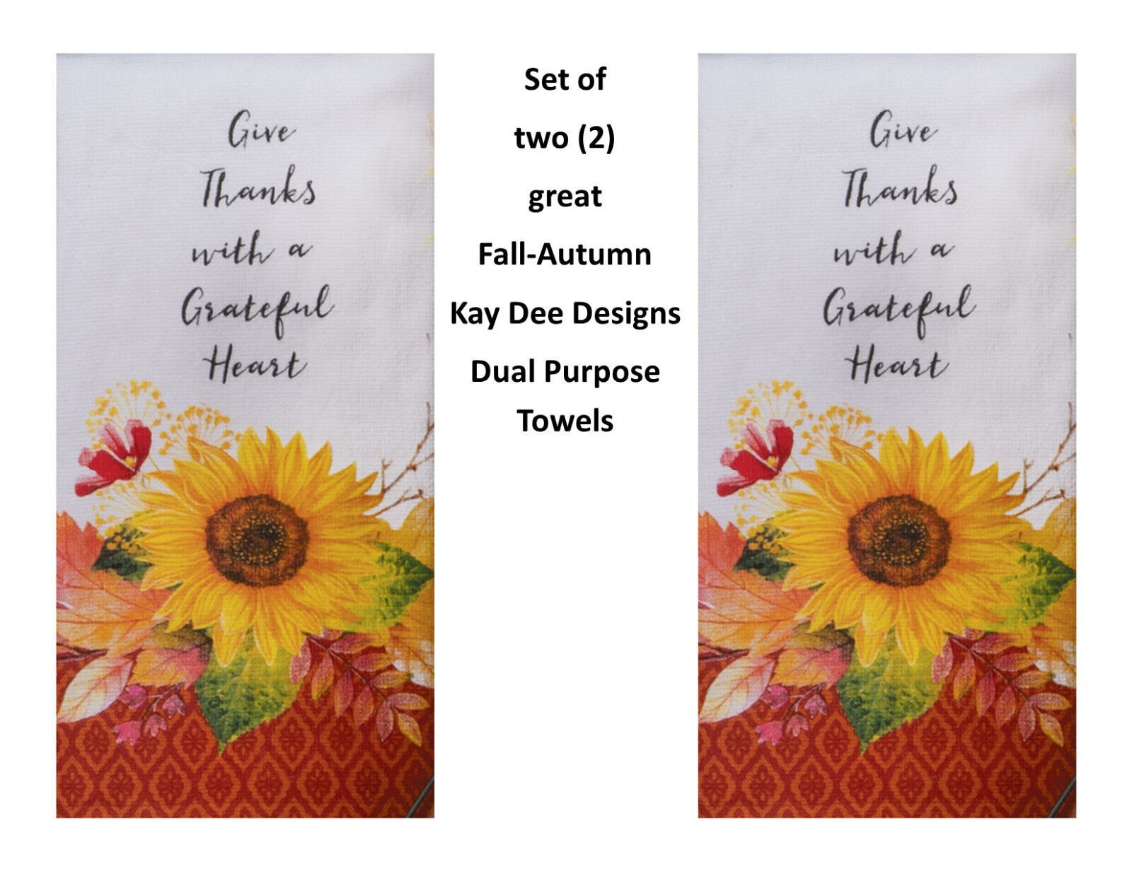 Primary image for KAY DEE DESIGNS Give Thanks w/ Heart H6403~(2) Dual Purpose Terry Towels~16"x26″