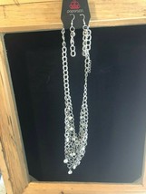 Paparazzi Short Necklace & Earring set (new)Silver Chain Glitz #355 - $4.95