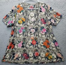 Johnny Was Blouse Top Women Large Multi Floral Viscose Short Sleeve Split V Neck - $65.20