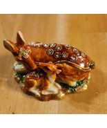 Small Deer Mother Doe with Fawn Jeweled Enamel Trinket / Ring Box - $34.55