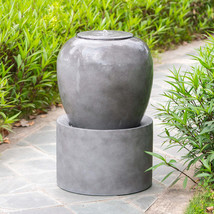 Antique Gray Cement Fountain: 19.5x19.5x32.5&quot; - $282.99