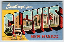 Greetings From Clovis New Mexico Large Letter Postcard Linen Curt Teich Donkey - £10.25 GBP