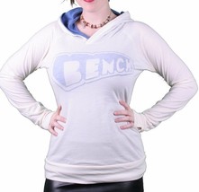 Bench Womens Brooklyn Cream Pullover Blue Lined Hooded Shirt Hoodie - £20.57 GBP