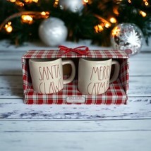 Rae Dunn Santa Claws Merry Catmas White Ceramic Christmas Coffee Mug Set New - £22.28 GBP