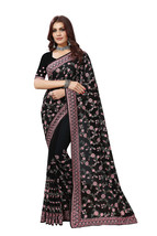 Designer Black Heavy Resham Embroidery Work Sari Georgette Party Wear Saree - £86.08 GBP