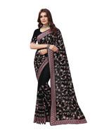 Designer Black Heavy Resham Embroidery Work Sari Georgette Party Wear Saree - £85.68 GBP