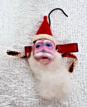 OLD Clay Face Santa Felt Paper Hat Snowy Beard Pipe Cleaner Candy Cane C... - $29.21