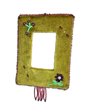 Antique Velvet Beaded Picture Frame Flower Native American Photograph Hanging - $123.75