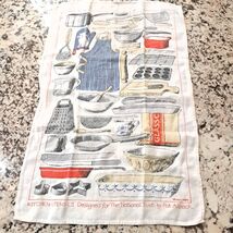 Vintage National Trust tea towel Kitchen Utensils Pat Albeck Irish linen... - $42.00