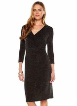 New Chaps Women&#39;s Lurex Surplice Sheath Dress Black Size 6 - £71.05 GBP