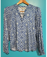 Boden Floral Blouson Sleeve Size 10 Viscose Blouse Blue EUC Long Sleeve - $41.26 CAD