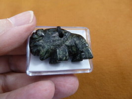 ann-buf-12 green black gemstone BUFFALO carving PENDANT necklace bison calf - £9.58 GBP