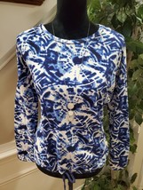 Vera Bradley Womens Blue White Cotton Round Neck Long Sleeve Casual Top Blouse S - £21.35 GBP