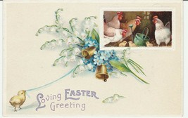 Vintage Postcard Easter Chickens Chicks Bells Lily of the Valley Unused Embossed - £7.01 GBP