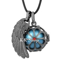 FH236 Angel Wing Pendant Harmony Bola Cage Chime Ball Gunmetal Plated Locket Mex - £17.42 GBP