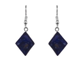 Mini Diamond Shaped Crushed Chip Stone Inlay Acrylic Silver Metal Dangle Earring - $17.81