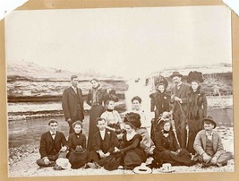 Large Group of Well Dressed Women and Men in front of Water Falls Photo  - £37.93 GBP