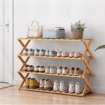 Bamboo Shoe Rack 4 Tier Multifunctional Free Standing Shoe Shelf, Balcony - £56.00 GBP