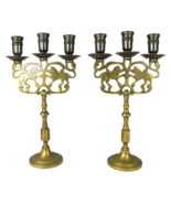 2  Antique Brass LION CANDELABRAS Candle Holders Judaica NY Brass 11.25&quot;... - £144.89 GBP