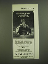 1974 Adler&#39;s Steuben Crystal Heart Advertisement - £14.54 GBP