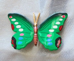 Fabulous Hand-painted Enamel Butterfly Brooch 1960s vintage 2 1/4&quot; - £11.98 GBP