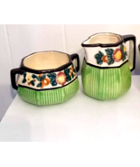 Raised Floral Design Creamer &amp; Sugar Bowl MCM Majolica Style Hand Painte... - $19.74