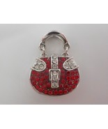 Small Jeweled Charm Purse Red and White/Clear Faux Diamonds Silver Color... - $4.99