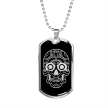 Calavera Mexican Sugar Skull 19 Necklace Stainless Steel or 18k Gold Dog Tag 24 - £37.92 GBP+