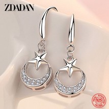 925 Sterling Silver Star Moon Dangle Earrings For Women Fashion Party Jewelry Ac - £18.57 GBP