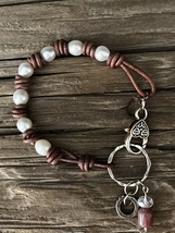 “Innocent ” Pearl and Petrified Rock/Leather Bracelet Free Shipping! USA Made - £23.25 GBP