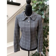 Brooks Brothers Blazer Jacket Women Large Checkered Gray Check Wool Butt... - $64.35