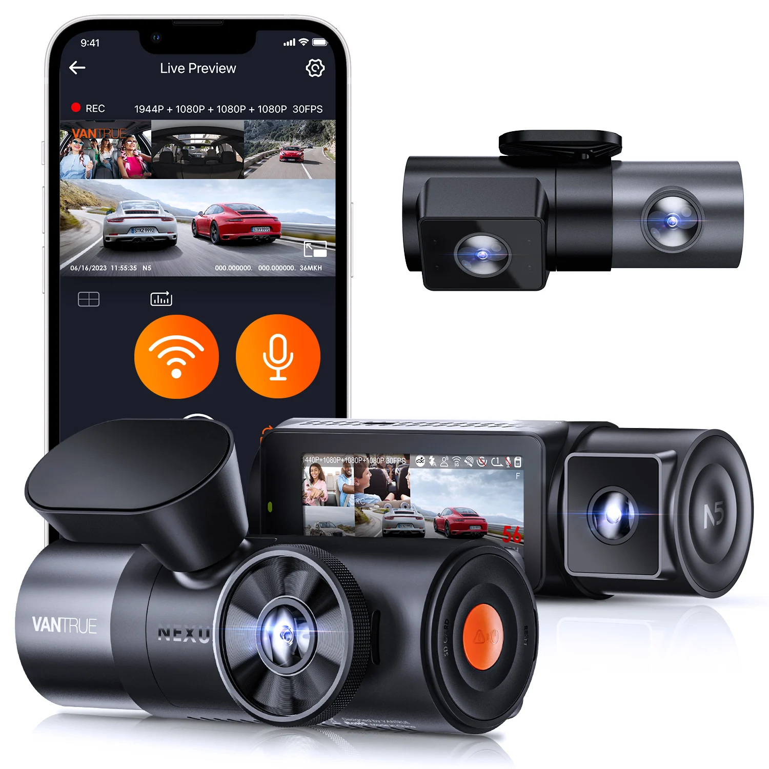 Vantrue 360° Dash Cam WiFi 2.7K Black Box Android IOS APP 5GHz GPS Parking - £604.29 GBP+
