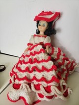 Vintage Hand Made Crochet Dress Hat Purse Southern Belle Bed Doll Large 17&quot; - £27.86 GBP