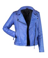Blue Studded Leather Jacket for Women | Handmade Biker Jacket | Custom P... - $1,848.62 MXN+