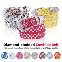 Lady Bling Sparkle Diamond Waist Belt Real Leather Crystal Stud Buckle Waistband - £13.90 GBP