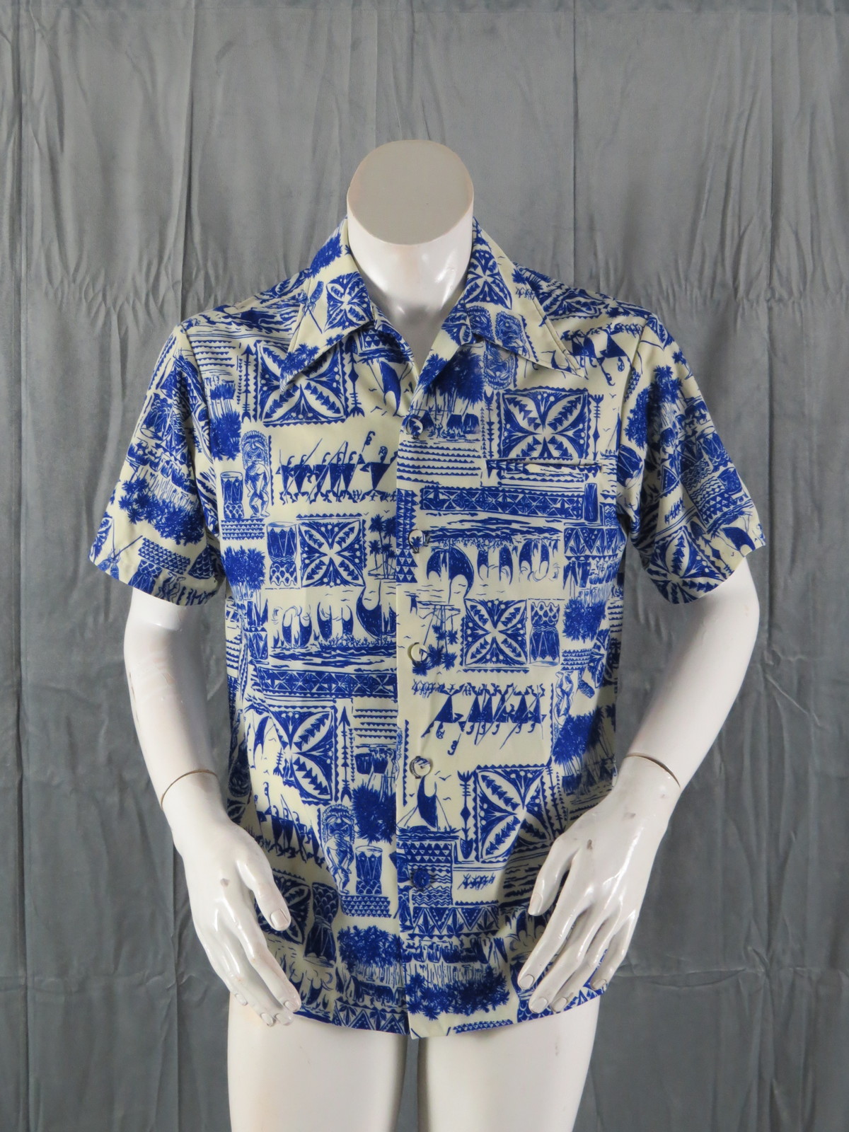 Primary image for Vintage Hawaiian Shirt - Tribal and Ku Pattern by Pacific Isle - Men's Medium
