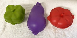 3 Silicone Bakeware Vegetable Shaped Casseroles Mold ~ Tomato Eggplant Pepper - £15.77 GBP