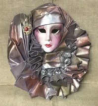 Elegant Italian Mirho Venetian Paper Mache  Ruffle Trim Wall Mask AS IS ... - $33.66