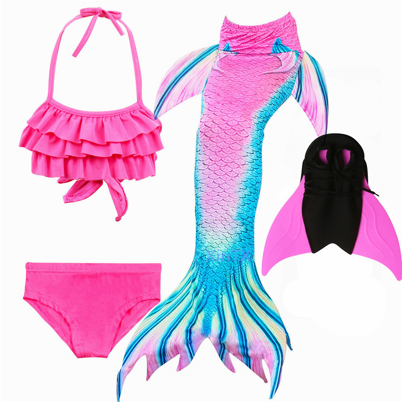 NEW Arrive!4PCS/SET Mermaid Tail Costume Swimming with Monofin Swimsuit for Kids