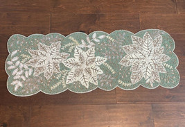 Cynthia Rowley Christmas Holiday Poinsettia Flower Beaded Table Runner New - £43.17 GBP