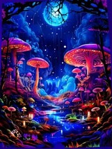 79&quot;x59&quot; Blacklight Tapestry Forest Fluorescent Mushrooms Moonlight Wall Hanging - £13.96 GBP
