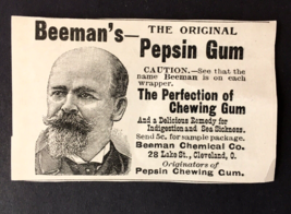 Beeman’s Pepsin Gum Ad-Indigestion-Sea Sickness-Quack Medicine 1890s Tri... - $10.00