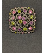 VTG. SARAH COVENTRY PINK &amp; GREEN RHINESTONE GOLD TONE BROOCH 154 - $33.85 CAD