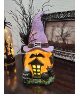 Halloween Pumpkin Witch Hat Black Cat LIGHT UP Resin Figurine Statue Dec... - $56.08 CAD