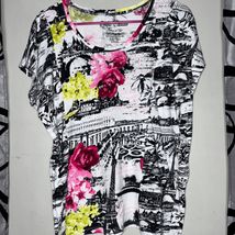 Onque Casuals short sleeve Paris themed floral graphic shirt, size medium - £10.75 GBP